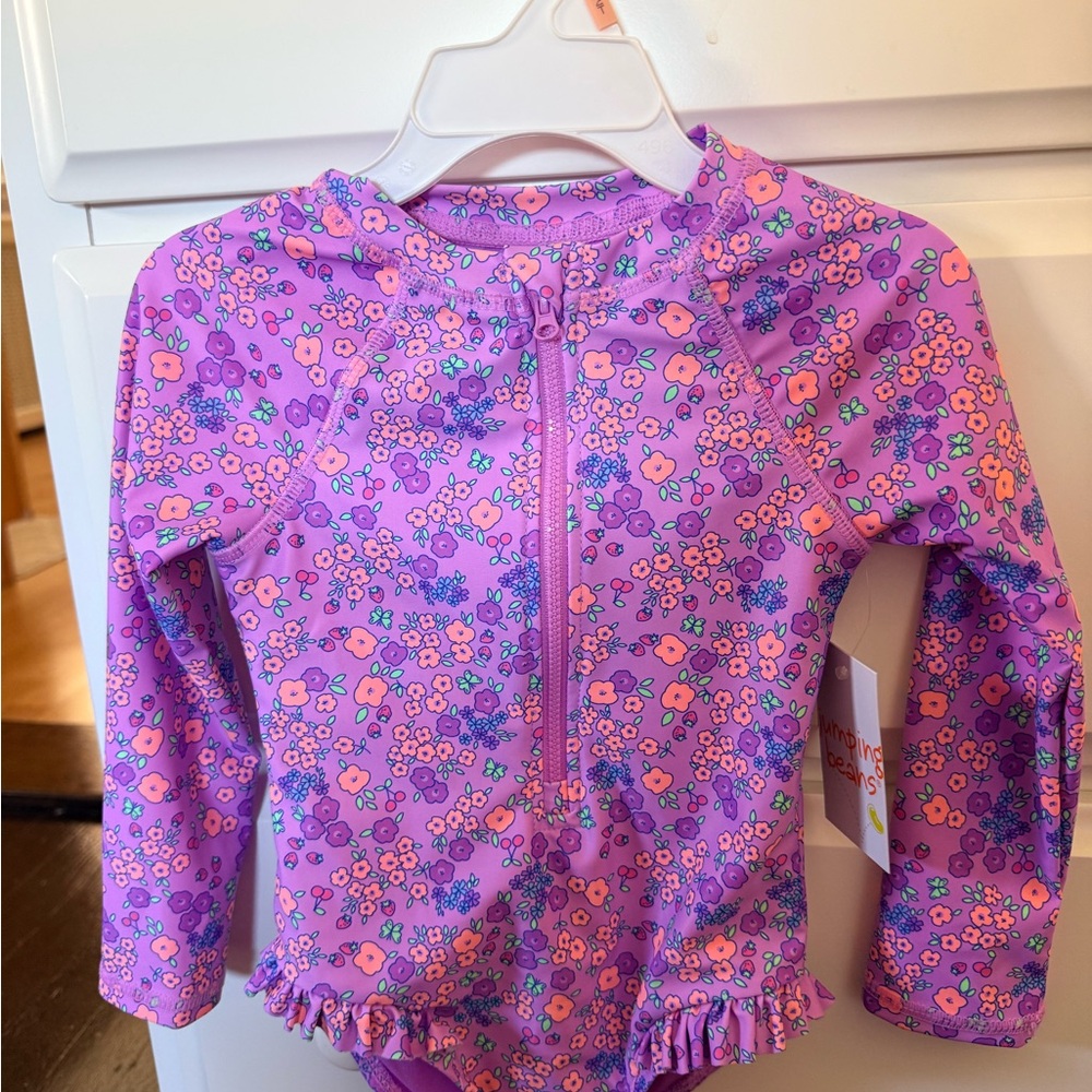 NWT Jumping Beans Purple Floral Kids Swim Rashguard